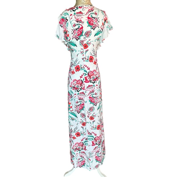 New York & Company White Floral Maxi Drawstring Dress Bridal Vacation Size Large - Picture 3 of 6